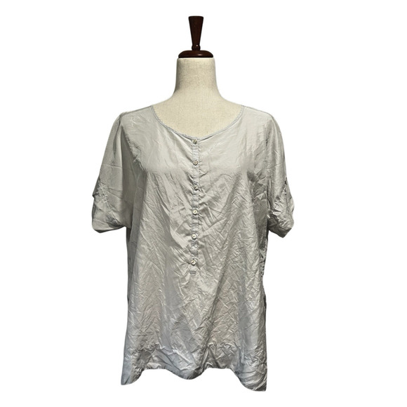 Calypso St. Barth 100% Silk Henley Blouse Top Size 0 Boho Boxy Scoopneck Preppy - Picture 1 of 10